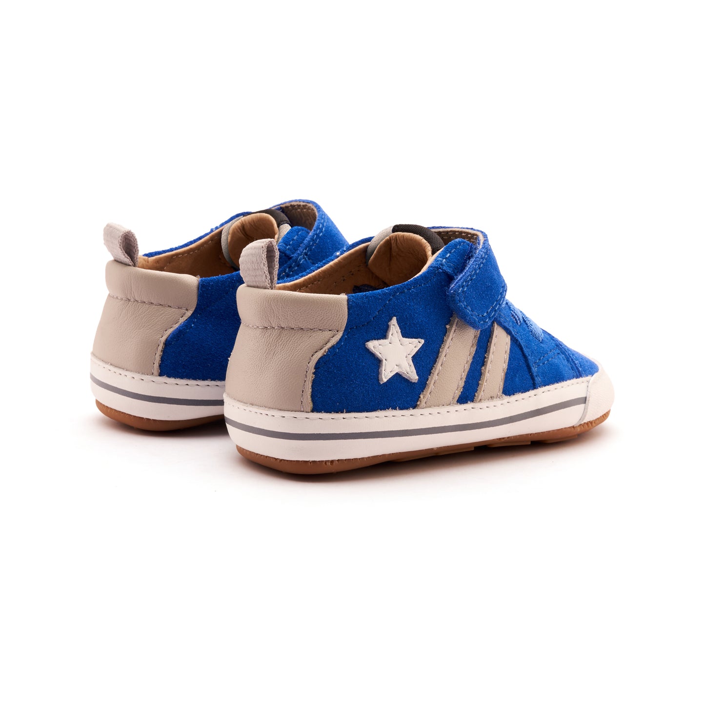 Old Soles 0098RT Wos Baby baby leather shoe in Neon Blue Suede, Snow, and Gris with sporty detail