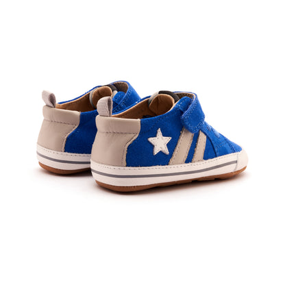 Old Soles 0098RT Wos Baby baby leather shoe in Neon Blue Suede, Snow, and Gris with sporty detail