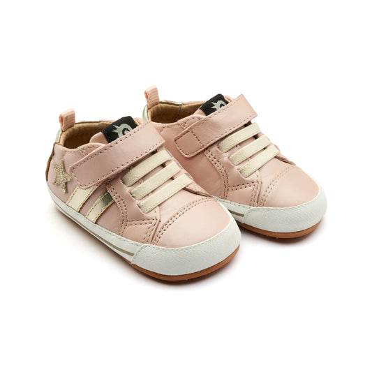 Old Soles 0098RT Wos Baby baby leather shoe in Pearlised Powder Pink, Gold, and Glam Gold with sporty detail