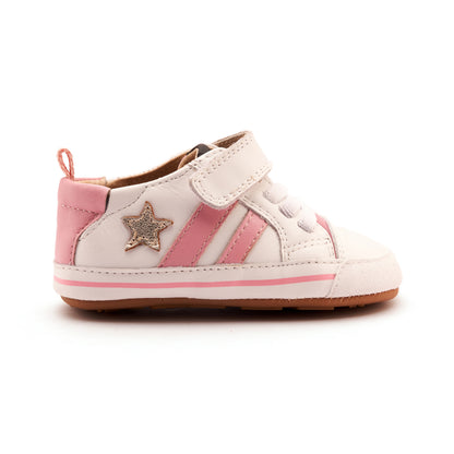 Old Soles 0098RT Wos Baby baby leather shoe in Snow, Gold, and Pearlised Pink with sporty detail