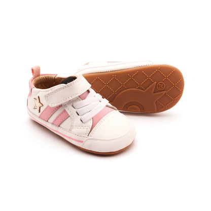 Old Soles 0098RT Wos Baby baby leather shoe in Snow, Gold, and Pearlised Pink with sporty detail
