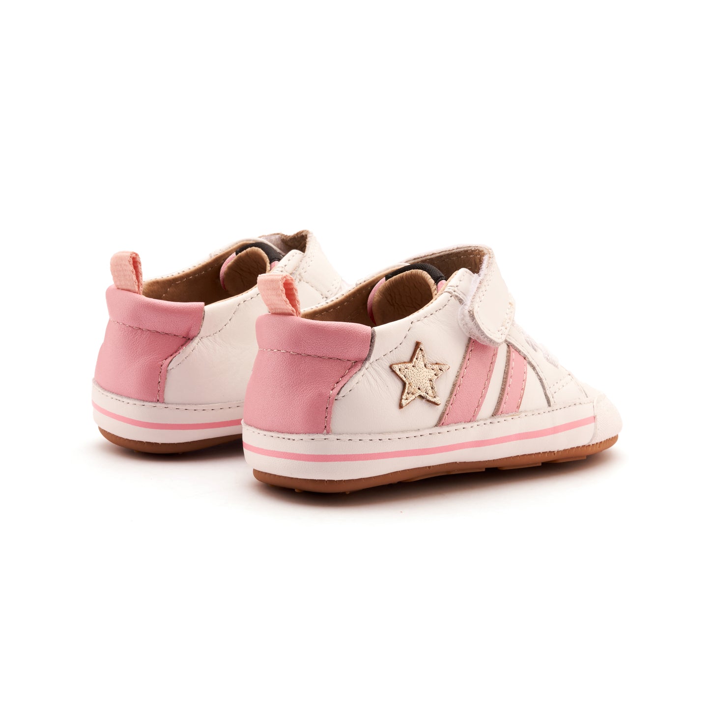 Old Soles 0098RT Wos Baby baby leather shoe in Snow, Gold, and Pearlised Pink with sporty detail