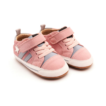 Old Soles 0098RT Wos Baby baby leather shoe in Soft Pink Suede, Nacardo Blanco, and Dusty Blue with sporty detail
