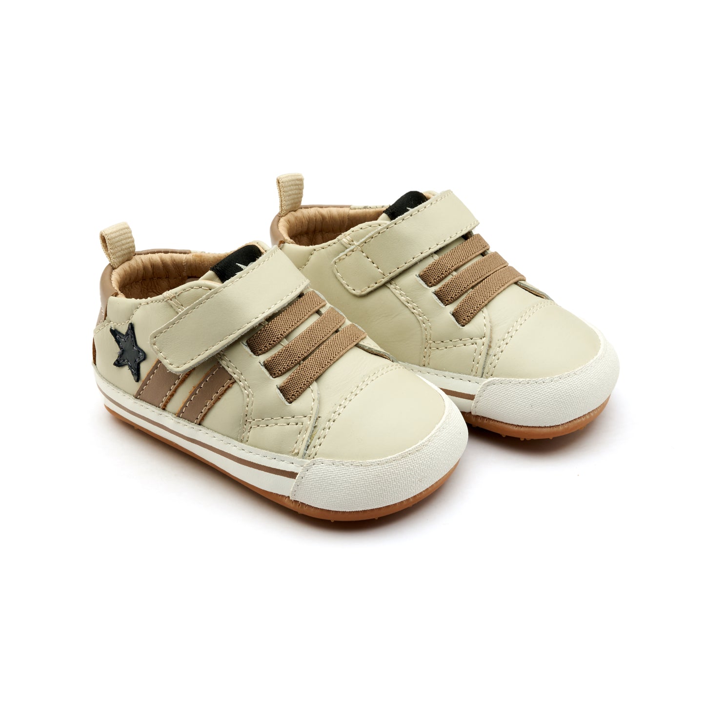 Old Soles 0098RT Wos Baby baby leather shoe in Sporco and Taupe with sporty detail