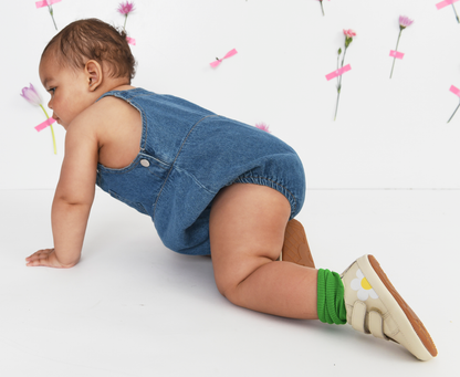 Old Soles 0107R Garden Baby baby leather shoe in Vanilla with floral detail