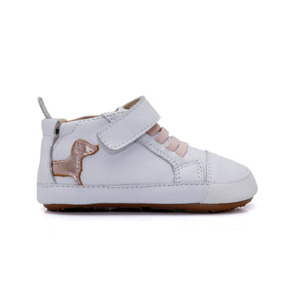 Old Soles 0112RT Dash Baby kids leather sneaker in Snow and Copper with sporty detail