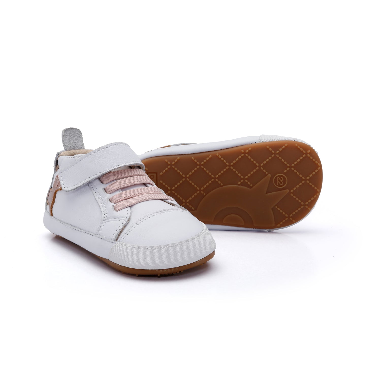 Old Soles 0112RT Dash Baby kids leather sneaker in Snow and Copper with sporty detail
