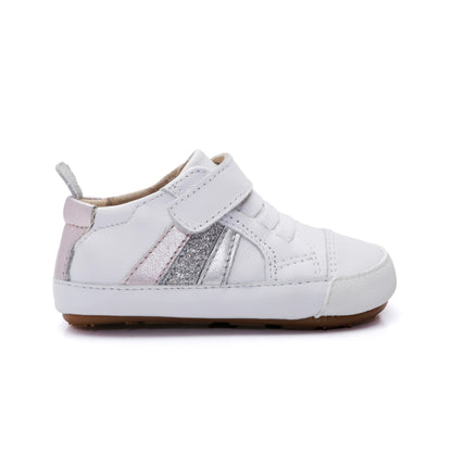 Old Soles 0113RT Sunray Bub baby leather shoe in Snow and Pink Frost and Glam Argent and Silver with sunray detail