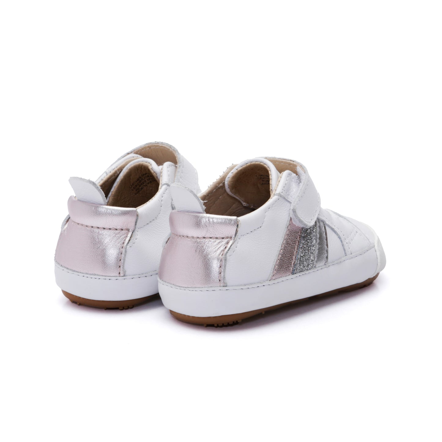 Old Soles 0113RT Sunray Bub baby leather shoe in Snow and Pink Frost and Glam Argent and Silver with sunray detail