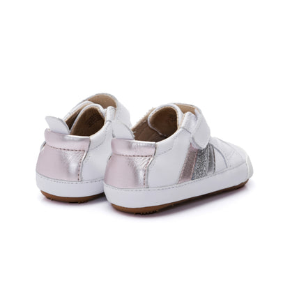 Old Soles 0113RT Sunray Bub baby leather shoe in Snow and Pink Frost and Glam Argent and Silver with sunray detail