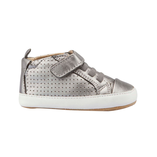 Old Soles 074R Cheer Bambini baby leather shoe in Rich Silver and Snow with classic detail