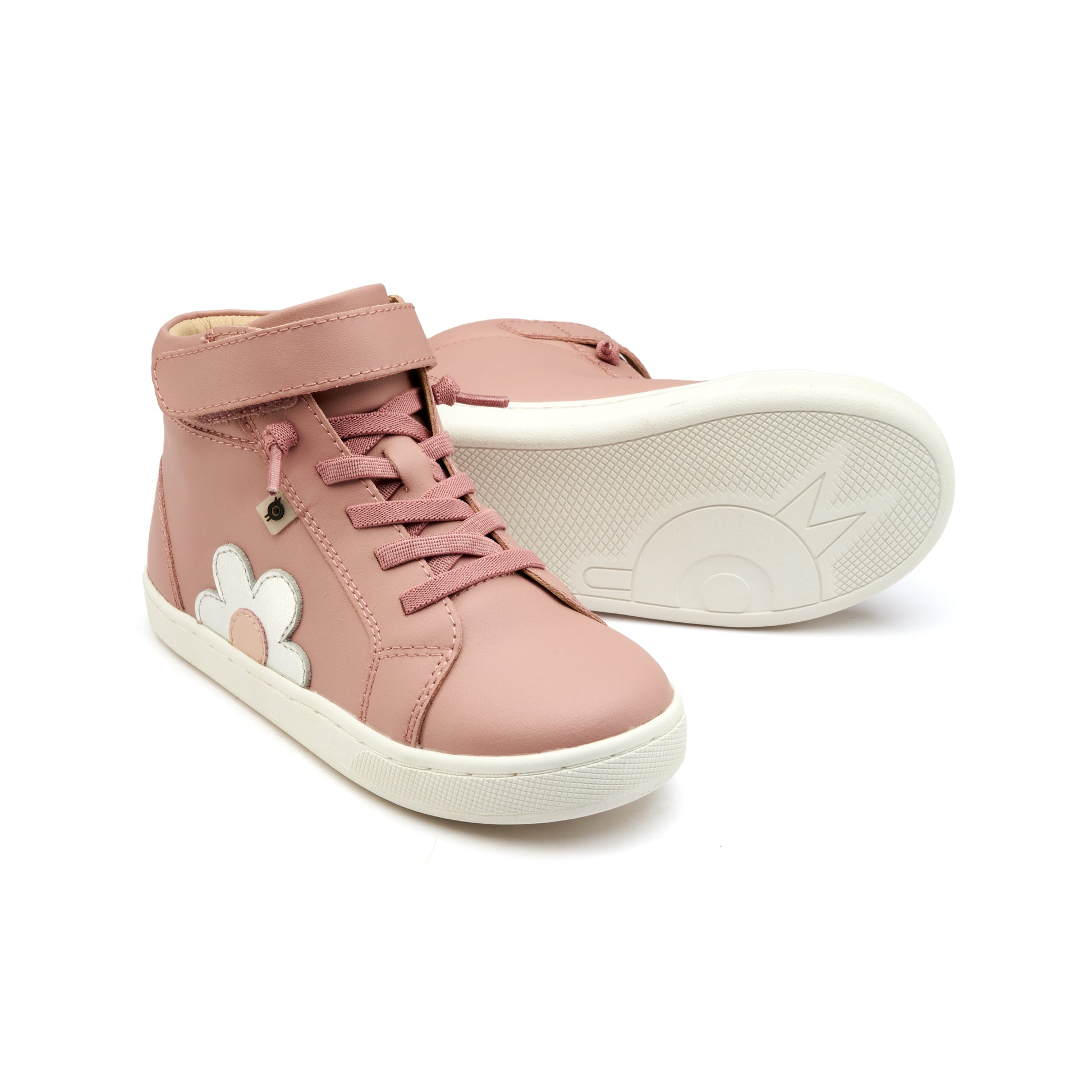 Old Soles 1064 Sole Base Flower kids leather shoe in Kiss and Silver and Powder Pink with floral detail