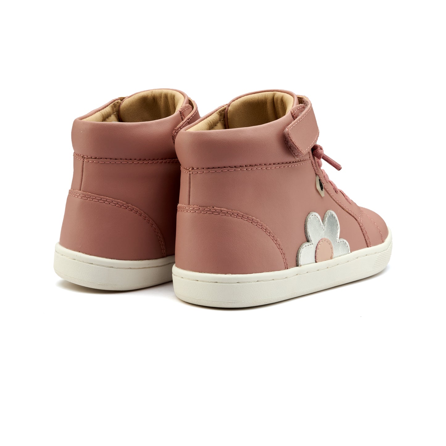 Old Soles 1064 Sole Base Flower kids leather shoe in Kiss and Silver and Powder Pink with floral detail