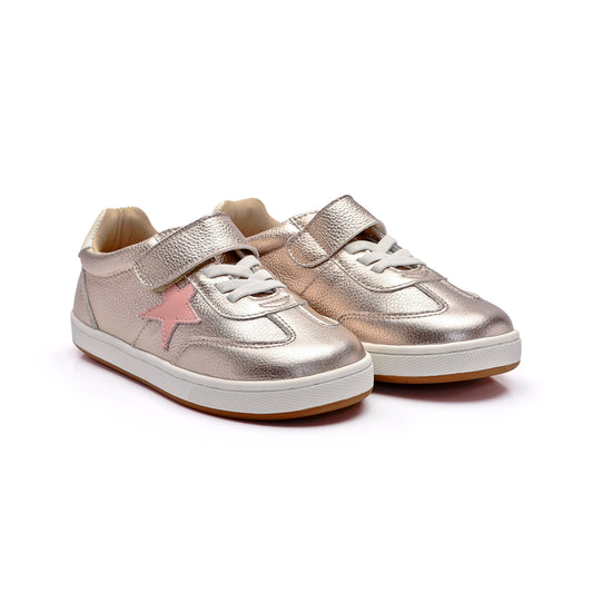 Old Soles 1079 Retro Platinum kids leather sneaker in Metal Lychee, Cipria, and White with star detail