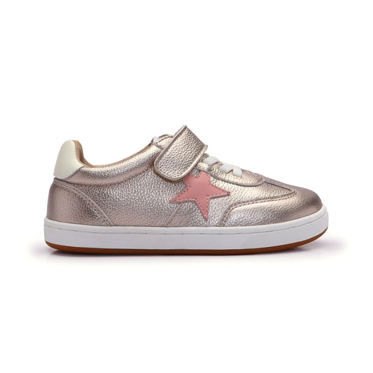 Old Soles 1079 Retro Platinum kids leather sneaker in Metal Lychee, Cipria, and White with star detail