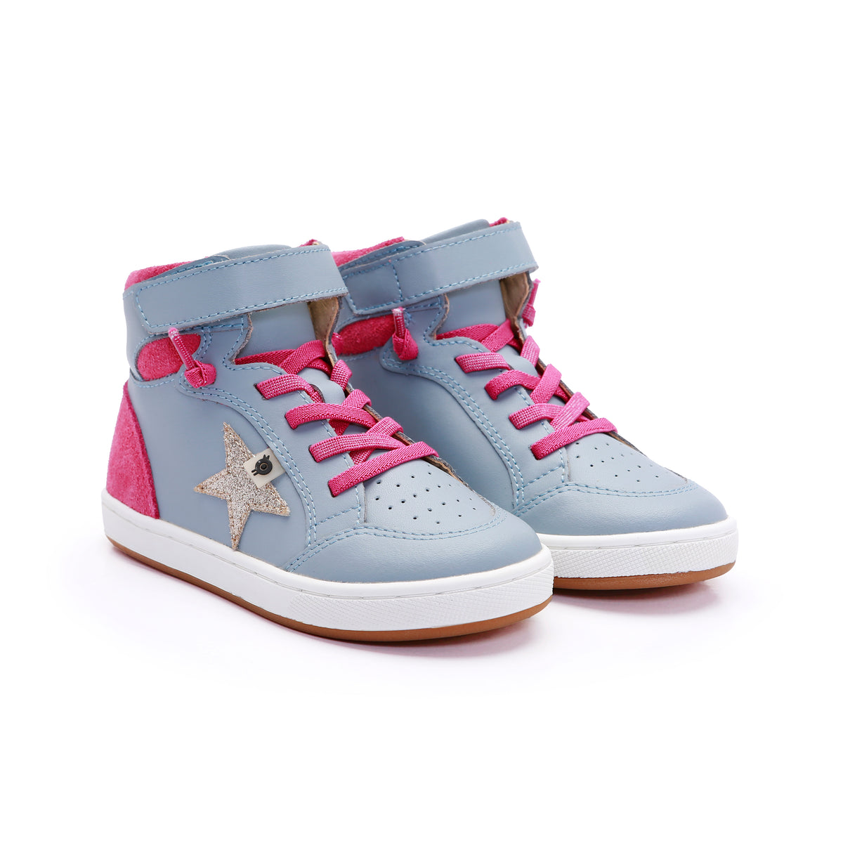 Old Soles 1080 Starling New kids leather sneaker in Dusty Blue and Hot Pink Suede with star detail