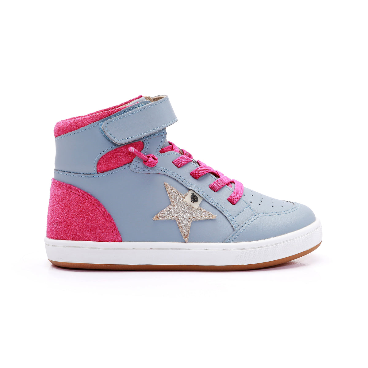 Old Soles 1080 Starling New kids leather sneaker in Dusty Blue and Hot Pink Suede with star detail