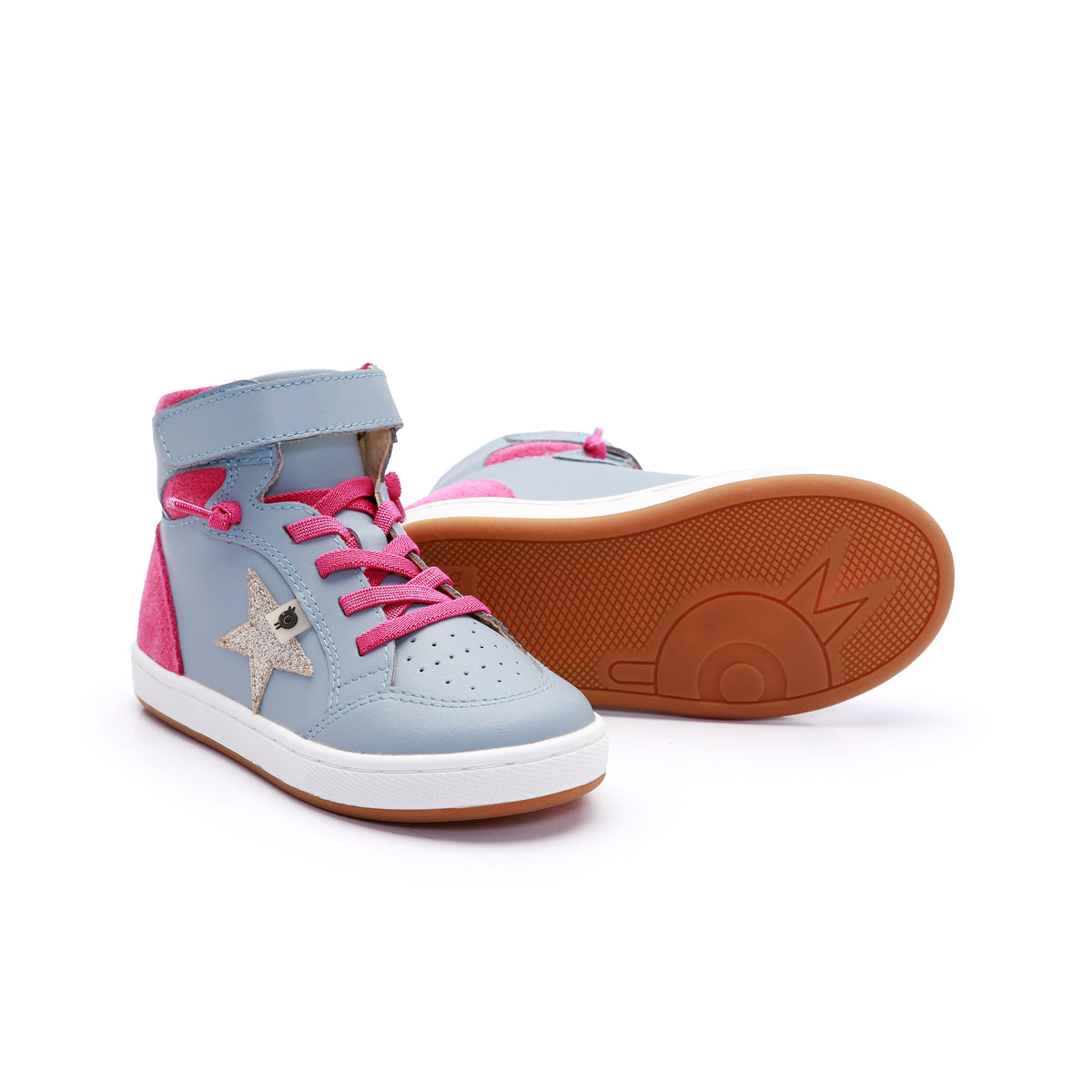 Old Soles 1080 Starling New kids leather sneaker in Dusty Blue and Hot Pink Suede with star detail