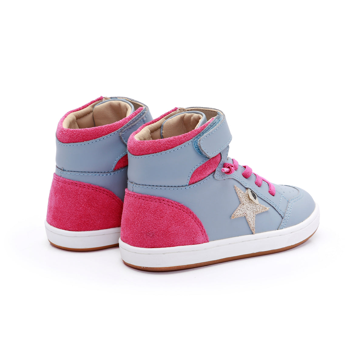 Old Soles 1080 Starling New kids leather sneaker in Dusty Blue and Hot Pink Suede with star detail