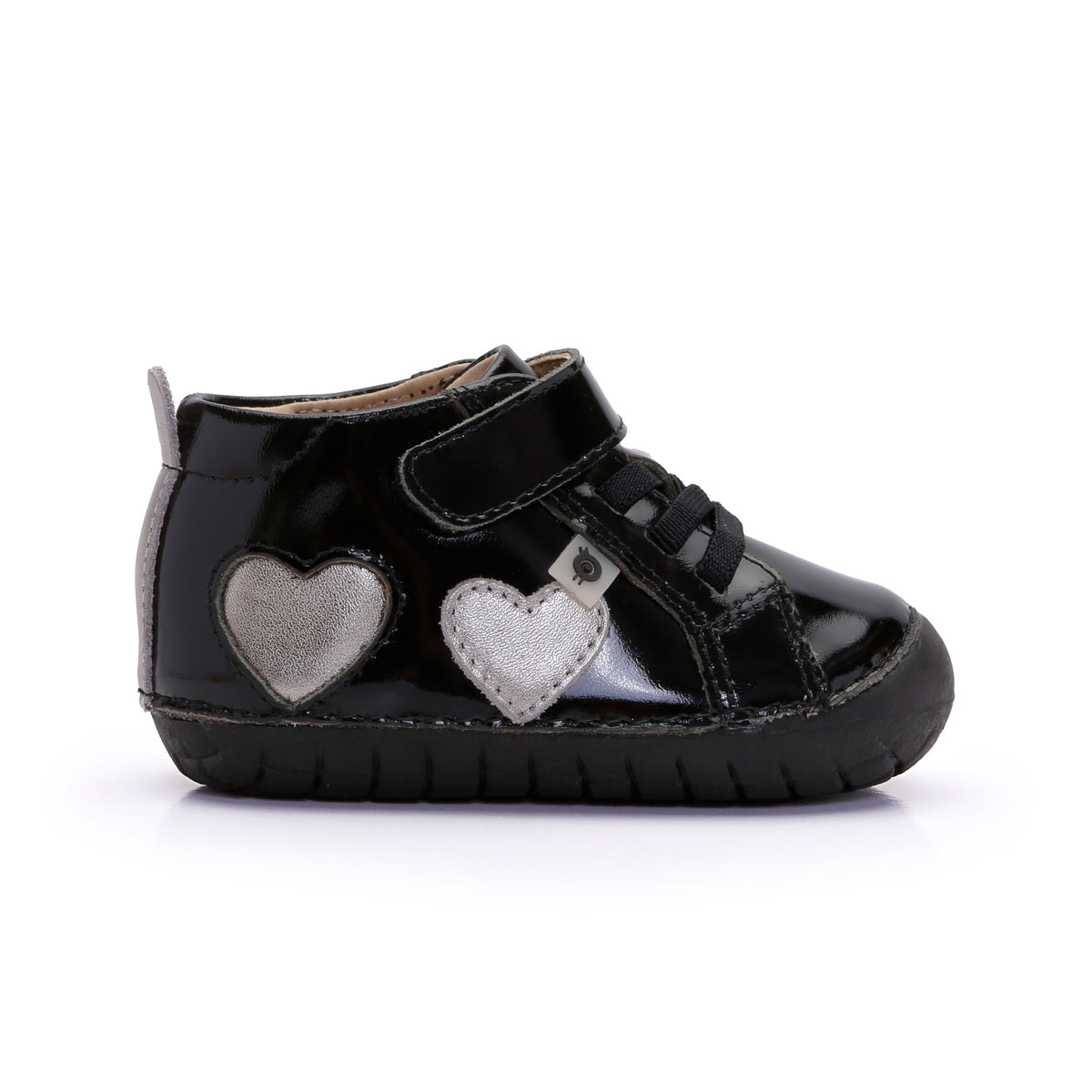 Old Soles 4097 Harper Pave kids leather shoe in Black Patent and Millet Gold with pave detail