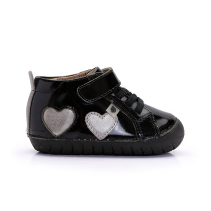 Old Soles 4097 Harper Pave kids leather shoe in Black Patent and Millet Gold with pave detail