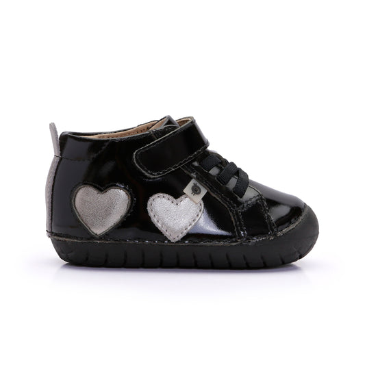 Old Soles 4097 Harper Pave kids leather shoe in Black Patent and Millet Gold with pave detail