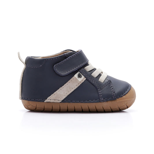 Old Soles 4129 Roadway Pave kids leather shoe in Navy and Sand Suede with pave detail