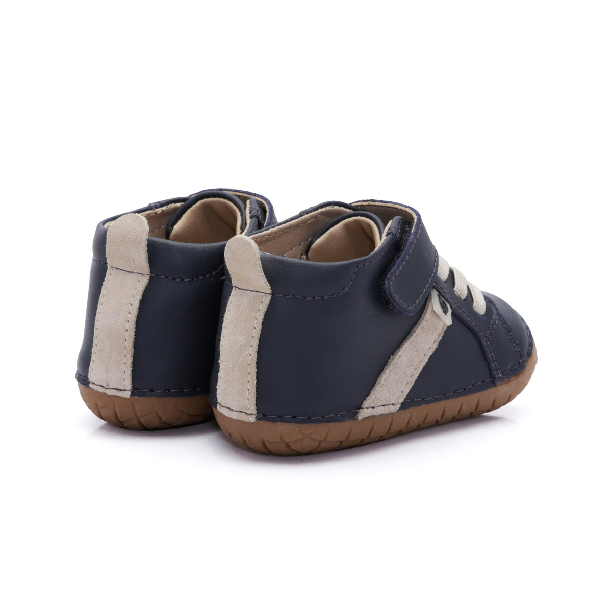 Old Soles 4129 Roadway Pave kids leather shoe in Navy and Sand Suede with pave detail