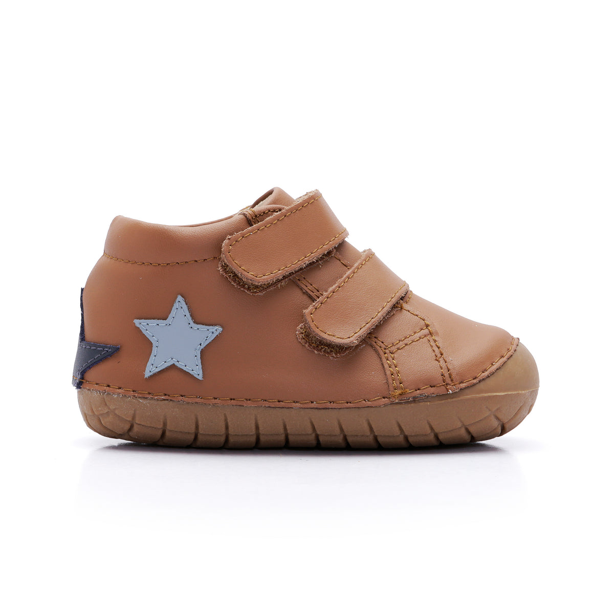 Old Soles 4133 Backster kids leather shoe in Tan, Navy, and Dusty Blue with pave detail