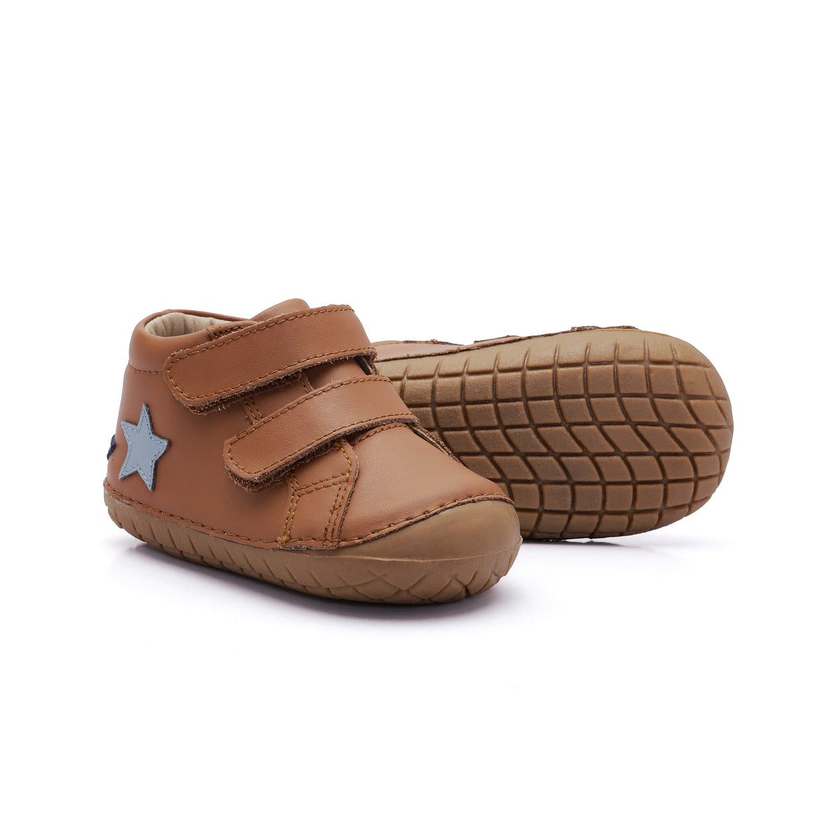 Old Soles 4133 Backster kids leather shoe in Tan, Navy, and Dusty Blue with pave detail