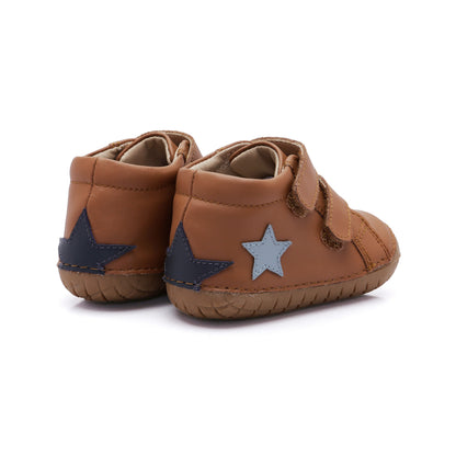 Old Soles 4133 Backster kids leather shoe in Tan, Navy, and Dusty Blue with pave detail