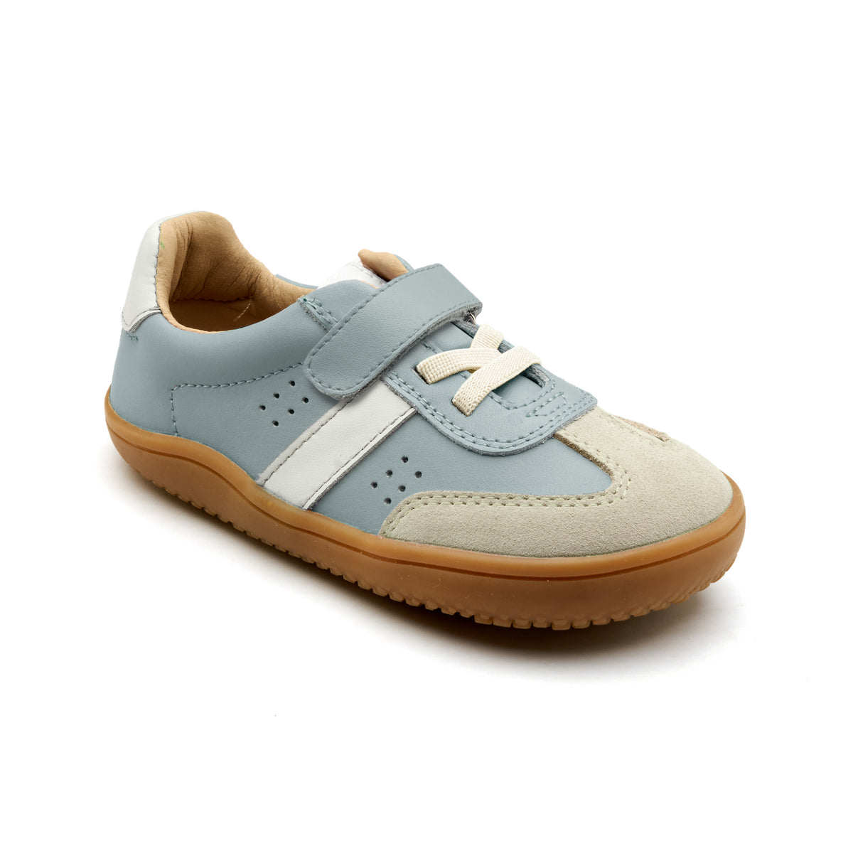 Old Soles 6500 Stylin Barewalk kids leather shoe in Dusty Blue Snow and Suede Light Grey