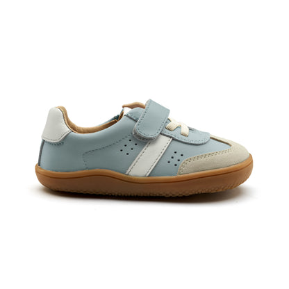 Old Soles 6500 Stylin Barewalk kids leather shoe in Dusty Blue Snow and Suede Light Grey