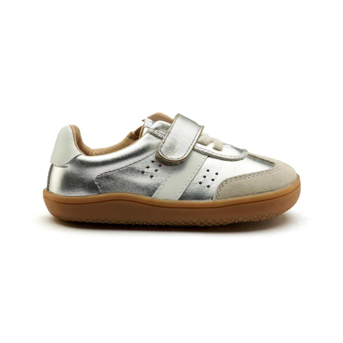Old Soles 6500 Stylin Barewalk kids leather shoe in Silver Snow and Suede Light Grey