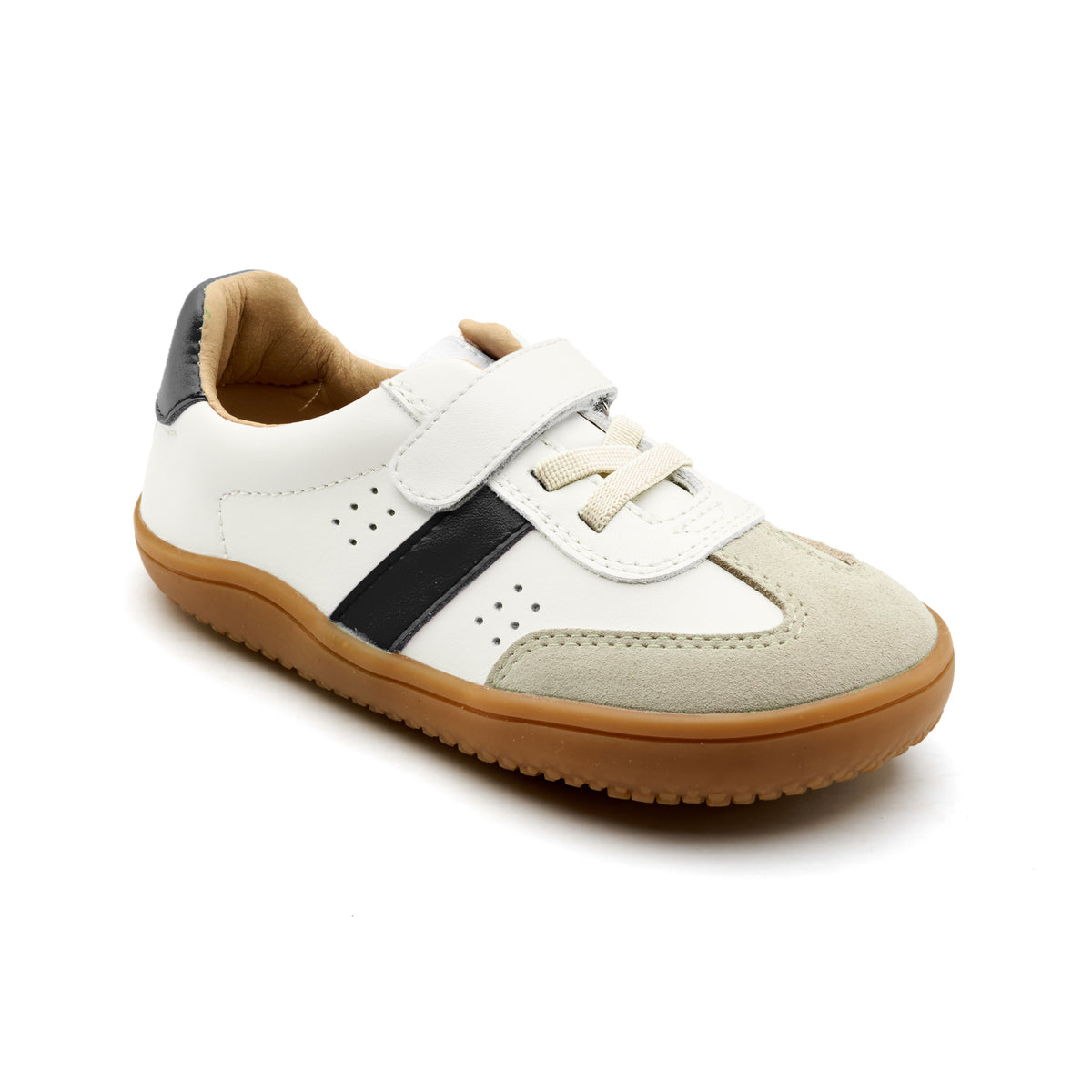 Old Soles 6500 Stylin Barewalk kids leather shoe in White Black and Suede Light Grey