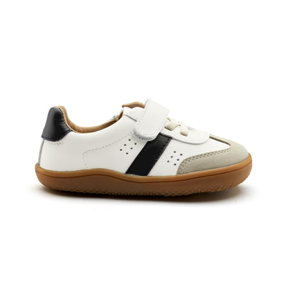 Old Soles 6500 Stylin Barewalk kids leather shoe in White Black and Suede Light Grey