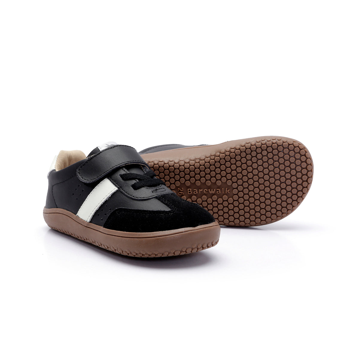 Old Soles 6500 Stylin Barewalk kids leather sneaker in Black and White with classic detail