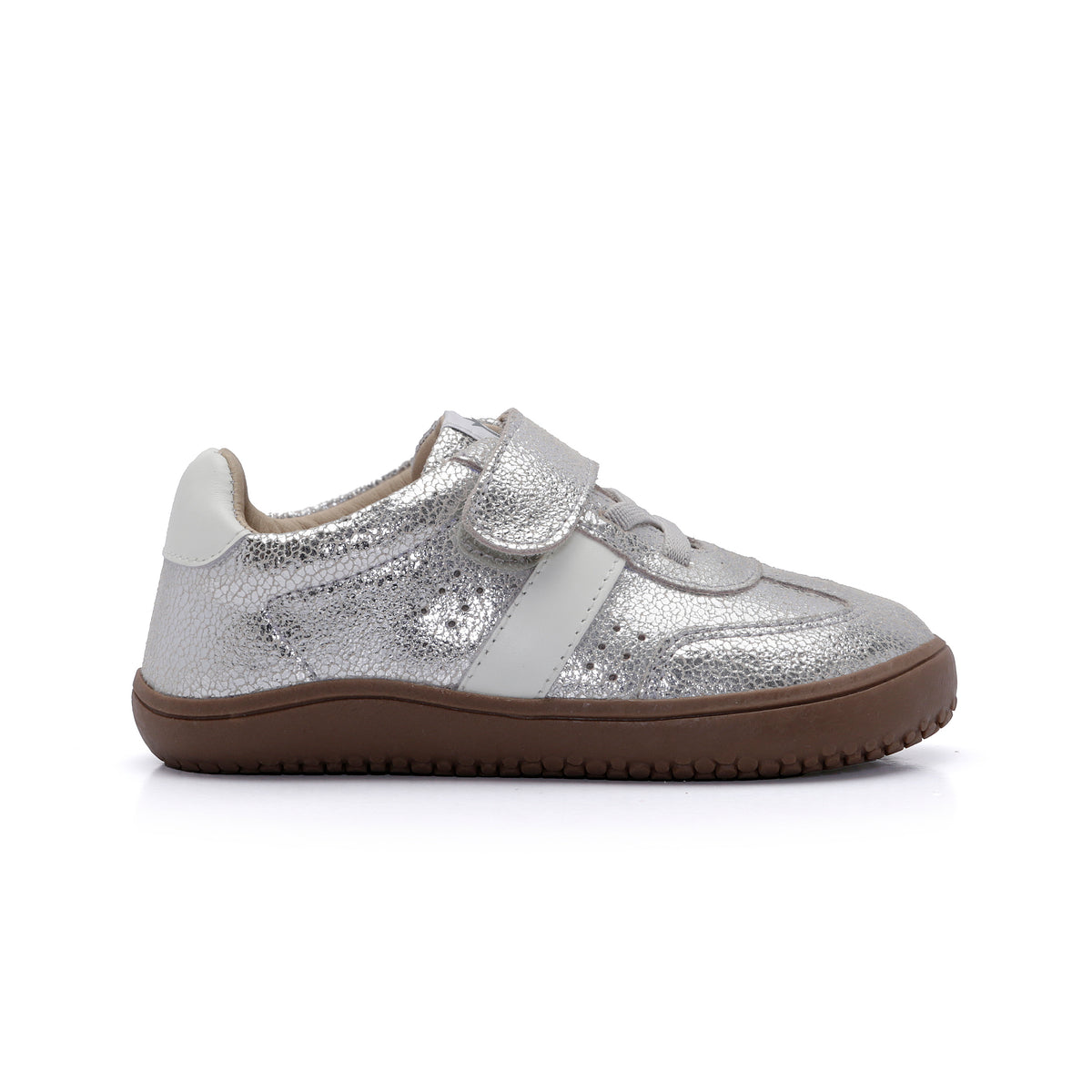 Old Soles 6500 Stylin Barewalk kids leather sneaker in Silver Crackle and White with classic detail