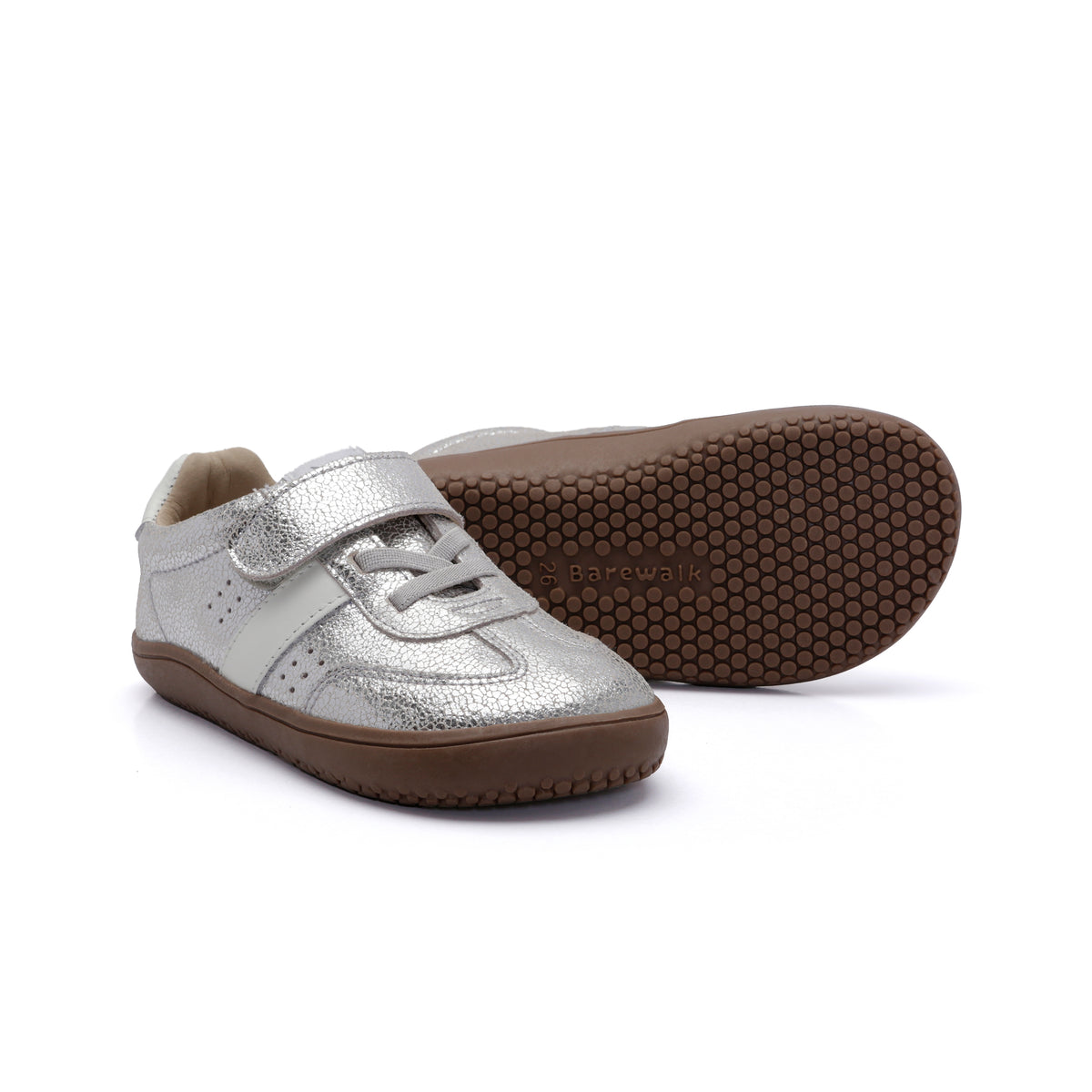 Old Soles 6500 Stylin Barewalk kids leather sneaker in Silver Crackle and White with classic detail
