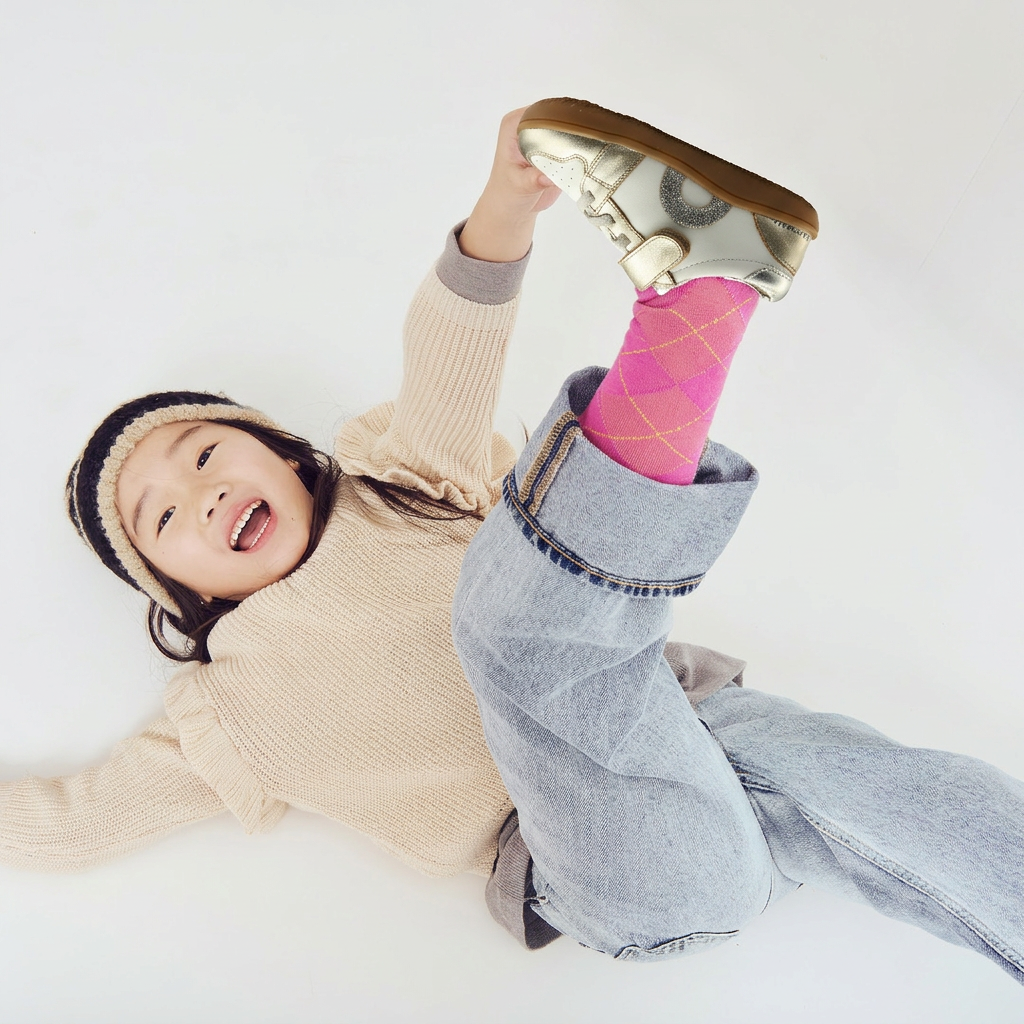 Old Soles 6501 Popcorn Barewalk kids leather barefoot shoe in Gold with barefoot design