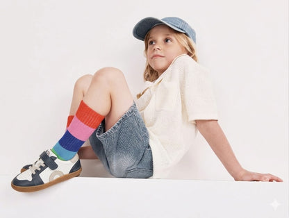 Old Soles 6501 Popcorn Barewalk kids leather barefoot shoe in Navy with barefoot design