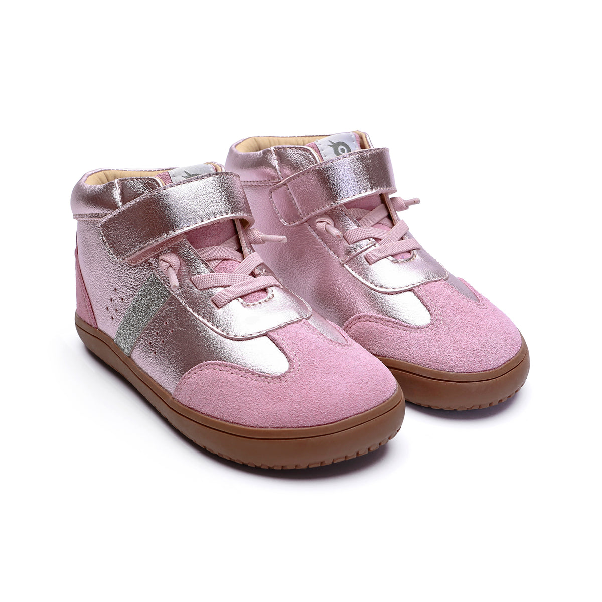 Old Soles 6504 High Stylin kids leather sneaker in Millet Pink and Glam Argent with classic detail