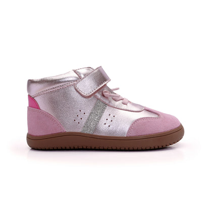Old Soles 6504 High Stylin kids leather sneaker in Millet Pink and Glam Argent with classic detail