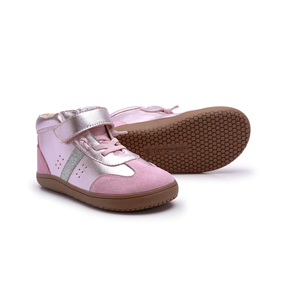 Old Soles 6504 High Stylin kids leather sneaker in Millet Pink and Glam Argent with classic detail