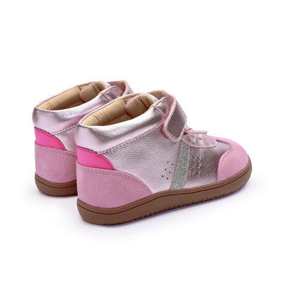 Old Soles 6504 High Stylin kids leather sneaker in Millet Pink and Glam Argent with classic detail