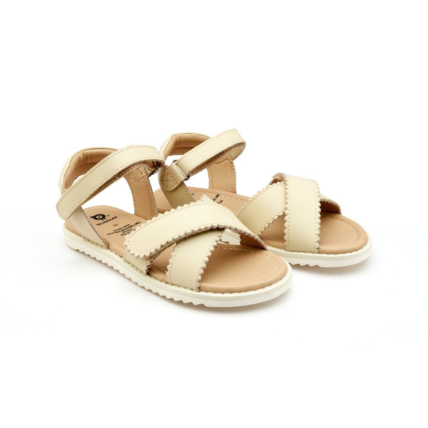 Old Soles 7045 Peachy kids leather shoe in Vanilla with open toe detail