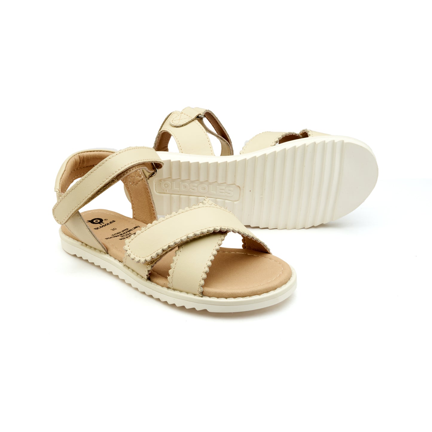 Old Soles 7045 Peachy kids leather shoe in Vanilla with open toe detail