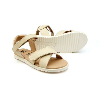 Old Soles 7045 Peachy kids leather shoe in Vanilla with open toe detail