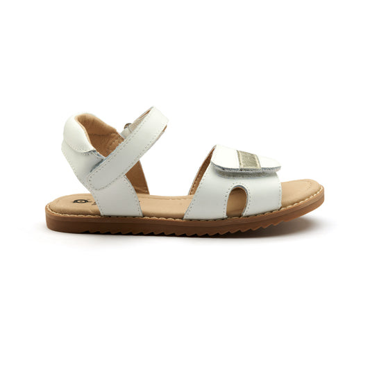 Old Soles 7046 Vintage Gal kids leather shoe in Snow and Gold with classic detail