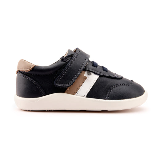 Old Soles 8013 Play Ground kids leather sneaker in Navy, Taupe, and Snow with classic detail